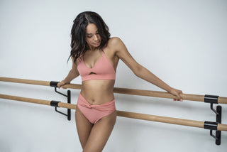 Carla Top & Cindy Pole Shorts Pink Clay Polewear Set featuring a triangle-front top and French-cut shorts with scrunched back.